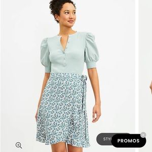 Loft Petite floral ruffle wrap skirt